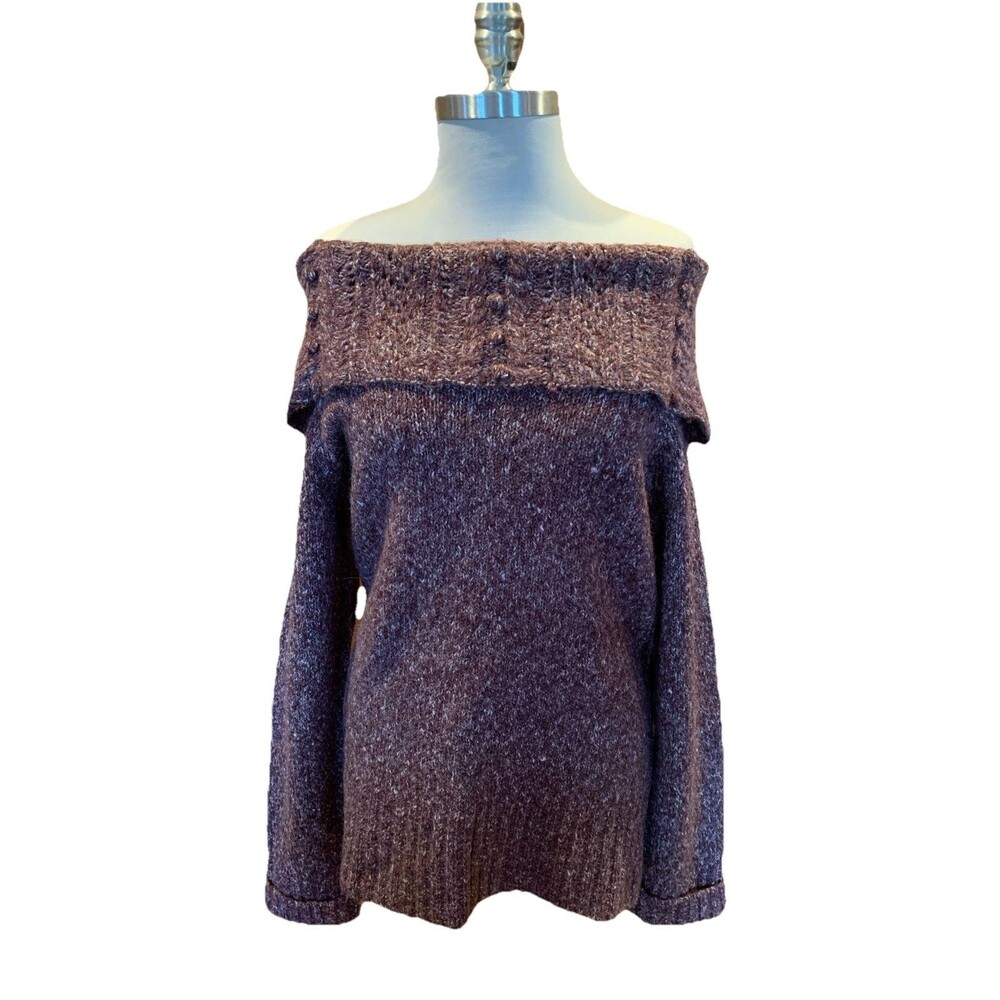Caslon Burgundy Cowl Neck Sweater Alpaca Blend Chunky Sz Large On/Off Shoulder